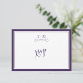 Elegant Paars en White Border Wedding RSVP Kaartje (Staand voorkant)
