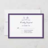 Elegant Paars en White Border Wedding RSVP Kaartje (Achterkant)