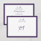 Elegant Paars en White Border Wedding RSVP Kaartje (Voorkant / Achterkant)