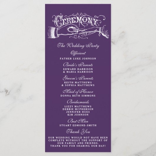 Elegant Paars en White Wedding Ceremony Programma' Programma (Achterkant)