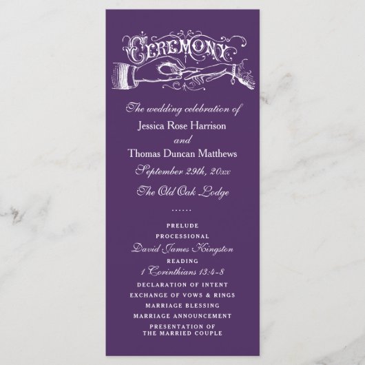 Elegant Paars en White Wedding Ceremony Programma' Programma (Voorkant)