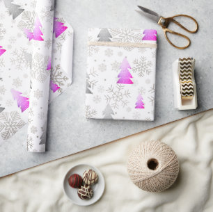 Elegant Paars en zilver kerstboomblauw Cadeaupapier