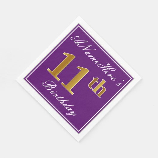 Elegant Paars, Faux Gold 11e verjaardag + naam Servet (Hoek)