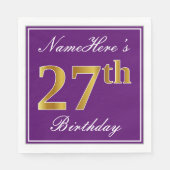 Elegant Paars, Faux Gold 27th Birthday + Naam Servet (Voorkant)