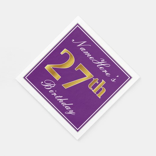Elegant Paars, Faux Gold 27th Birthday + Naam Servet (Hoek)