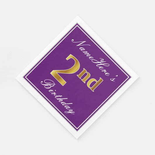 Elegant Paars, Faux Gold 2e verjaardag + naam Servet (Hoek)