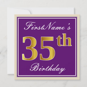 Elegant, Paars, Faux Gold 35th Birthday + Naam Kaart