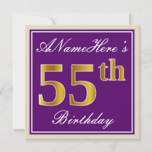 Elegant, Paars, Faux Gold 55th Birthday + naam Kaart