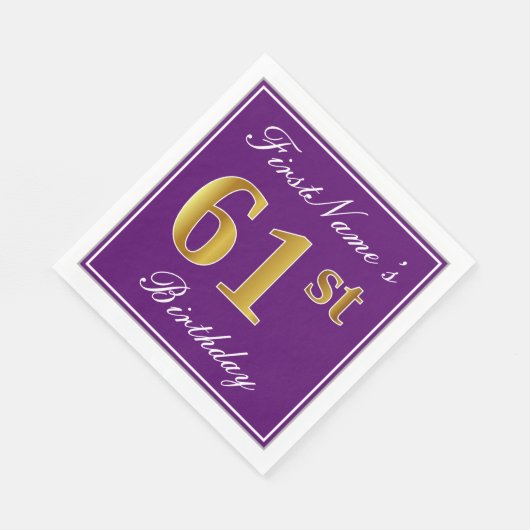 Elegant Paars, Faux Gold 61st Birthday + Naam Servet (Hoek)