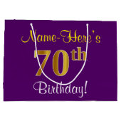 Elegant, Paars, Faux Gold 70th Birthday + naam Large Cadeauzakje (Achterkant)