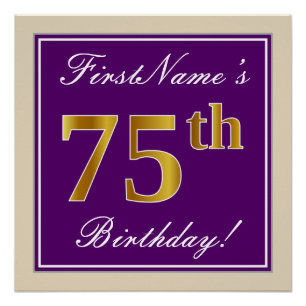 Elegant, Paars, Faux Gold 75th Birthday + naam Perfect Poster