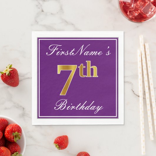 Elegant Paars, Faux Gold 7th Birthday + Naam Servet (Insitu)