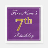 Elegant Paars, Faux Gold 7th Birthday + Naam Servet (Voorkant)