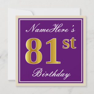 Elegant, Paars, Faux Gold 81st Birthday + naam Kaart