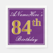 Elegant Paars, Faux Gold 84th Birthday + Naam Servetten (Voorkant)