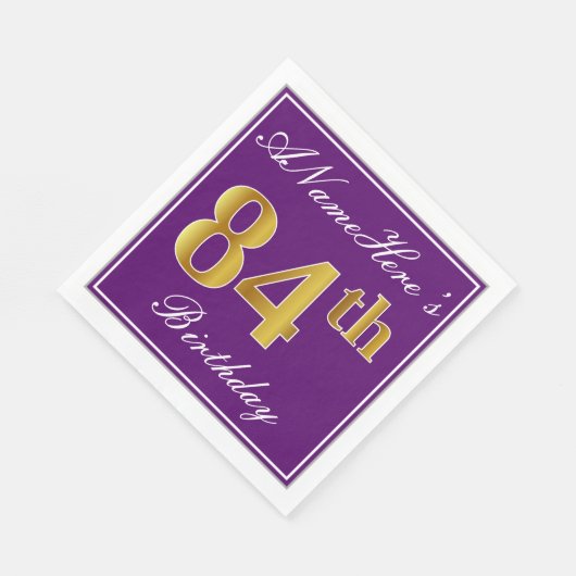 Elegant Paars, Faux Gold 84th Birthday + Naam Servetten (Hoek)