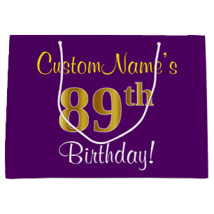 Elegant, Paars, Faux Gold 89th Birthday + naam Large Cadeautasje