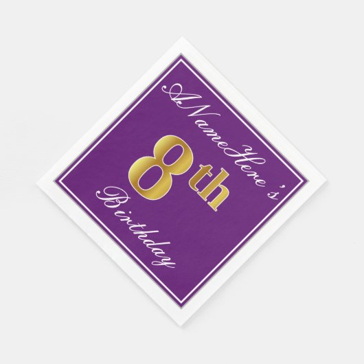 Elegant Paars, Faux Gold 8th Birthday + Naam Servet (Hoek)