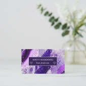 Elegant Paars Faux Holo Glitter Agate Visitekaartje (Staand voorkant)