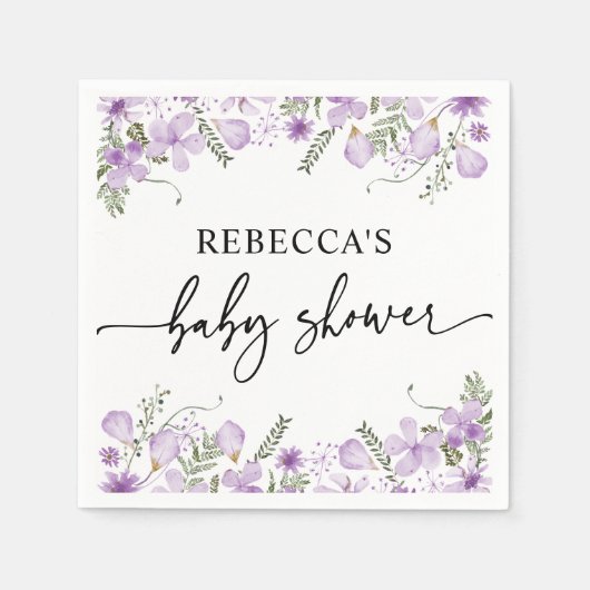 Elegant Paars Floral Baby shower Servet (Voorkant)
