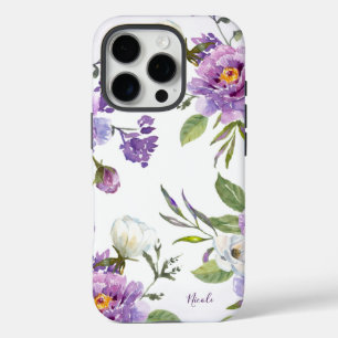Elegant Paars Floral Botanical Personalized iPhone 16 Pro Hoesje