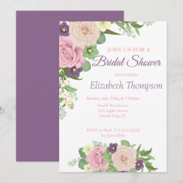 Elegant Paars Floral Bridal Shower Kaart