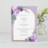 Elegant Paars Floral Foliage Gold Arch Weddenschap Kaart (Staand voorkant)