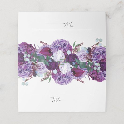 Elegant Paars Floral Greenery Wedding Script (Buitenkant ongevouwen)