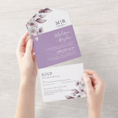 Elegant Paars Floral Lavender Wedding All In One Uitnodiging (Afscheurbaar)