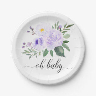 Elegant Paars Floral Oh Baby shower Bord