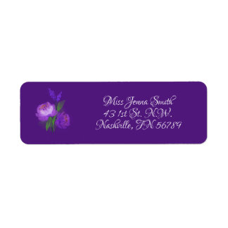 Elegant Paars Floral Script Weduwadres Etiket