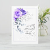 Elegant Paars Floral Silver Greenery Boho Wedding Kaart (Staand voorkant)