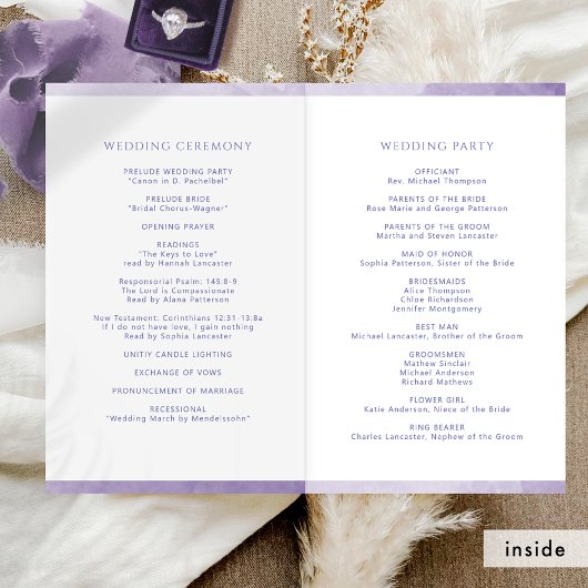 Elegant Paars Folded Wedding Ceremony Program
