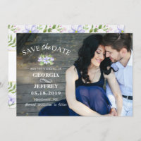 Elegant Paars Garden Wedding Save the Date Photo
