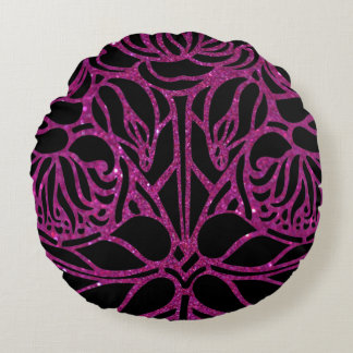 Elegant Paars Glitter Black Zebra Animal Print Rond Kussen