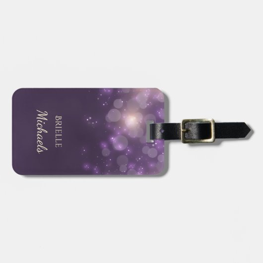 Elegant Paars Glitter Bokeh Sparkles Bagagelabel (Voorkant horizontaal)