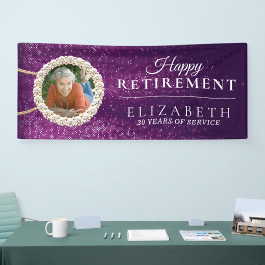 Elegant Paars Glitter Custom Retirement Party Spandoek (Beurs)