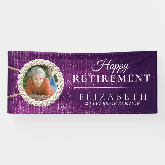 Elegant Paars Glitter Custom Retirement Party Spandoek (Horizontaal)