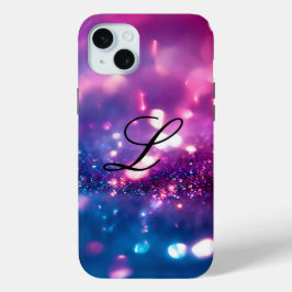 Elegant Paars Glitter Monogram iPhone 15 Mini Hoesje
