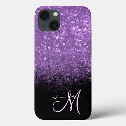 Elegant paars glitter Ombre & Black Monogramed Case-Mate iPhone Case (Achterkant)