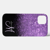Elegant paars glitter Ombre & Black Monogramed Case-Mate iPhone Case (Achterkant (horizontaal))