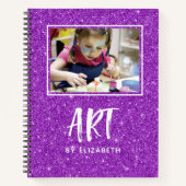 Elegant Paars Glitter Photo Sketchbook with Name Notitieboek (Voorkant)