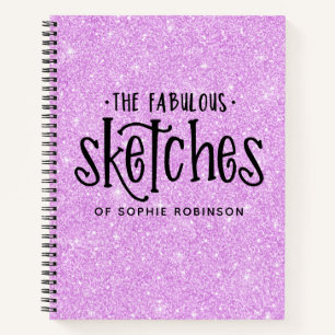 Elegant Paars Glitter Sketchbook met naam Notitieboek