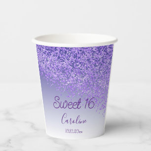 Elegant Paars Glitter Sweet 16 Birthday Papieren Bekers