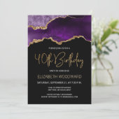 Elegant Paars Gold Agate 40th Birthday Invitation (Staand voorkant)