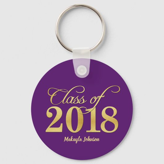 Elegant Paars & Gold Class of 2018 Afstuderen Sleutelhanger (Voorkant)