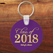 Elegant Paars & Gold Class of 2018 Afstuderen Sleutelhanger (Voorkant)