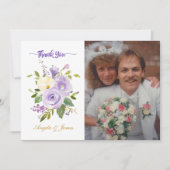 Elegant Paars Gold Floral Weddenfoto Bedankkaart (Voorkant)