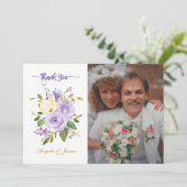 Elegant Paars Gold Floral Weddenfoto Bedankkaart (Staand voorkant)