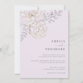 Elegant Paars Gold Floral Wedding Kaart (Voorkant)